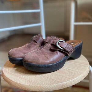 CROCS Brown Leather Mules with Black Soles